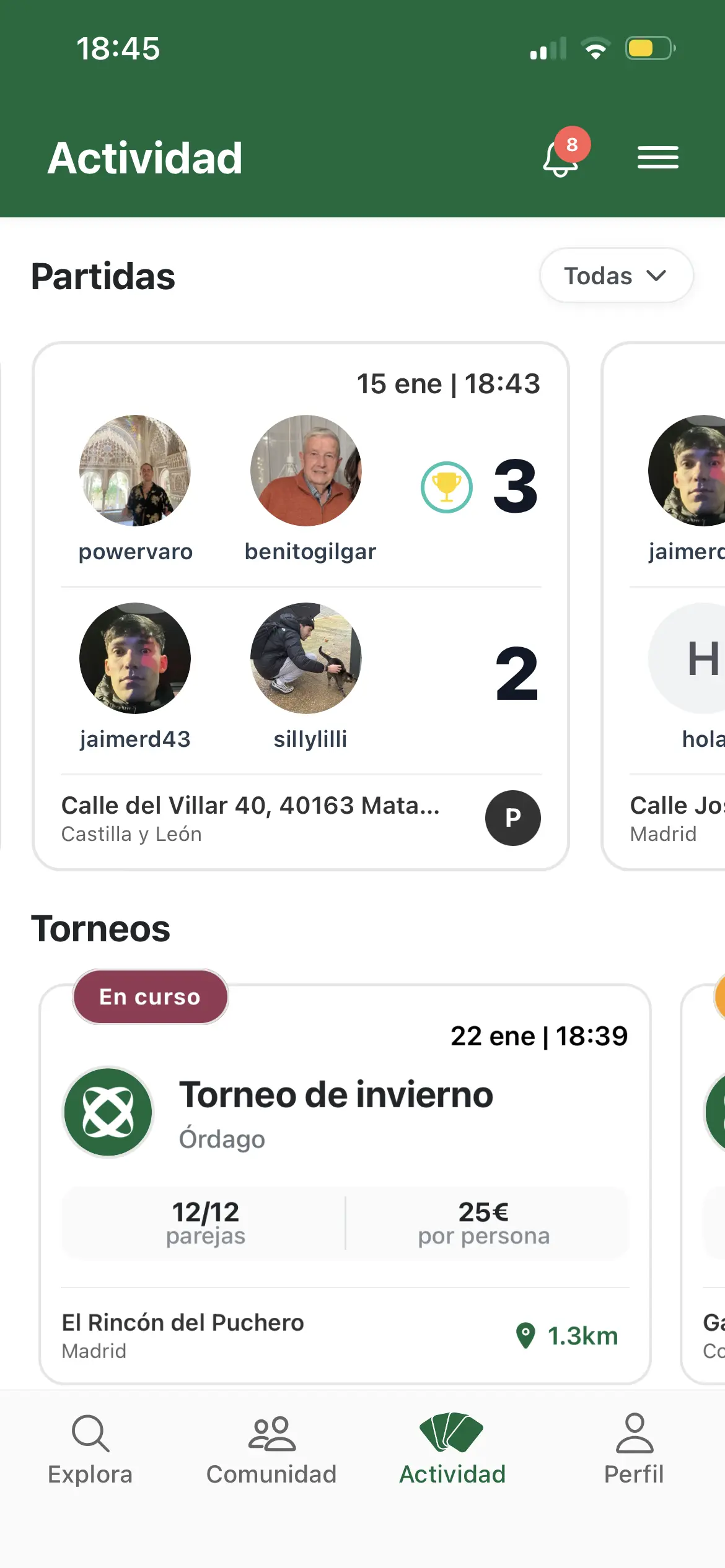 Actividad en Órdago